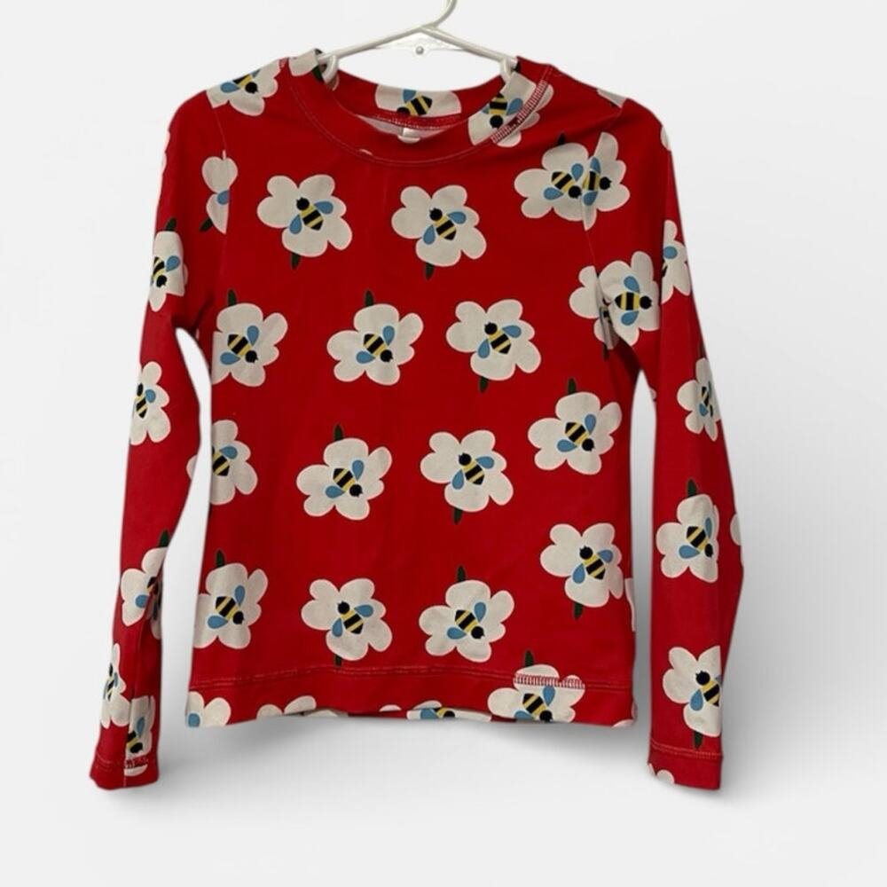 Hanna Andersson Girls Summer Bumble Bee Floral Long Sleeve Red Rash Guard Top